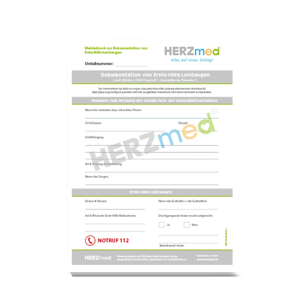[200030] HERZmed Meldeblock FIRST AID